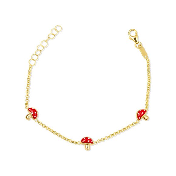 14K Solid Yellow Gold Enamel Mushroom Girl Kid Baby Bracelet Adjust 5